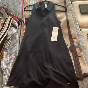 ALO Yoga Black Sleeveless Polo Mini Dress